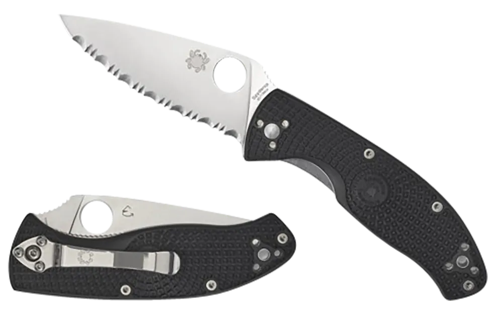 Spyderco Tenacious Lightweight Folding Knife with Part Serrated Blade and Black FRN Handle