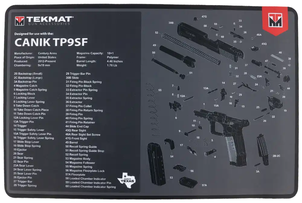 Canik TP9SF Diagram Cleaning Mat - 11"x17" Black/Gray Rubber