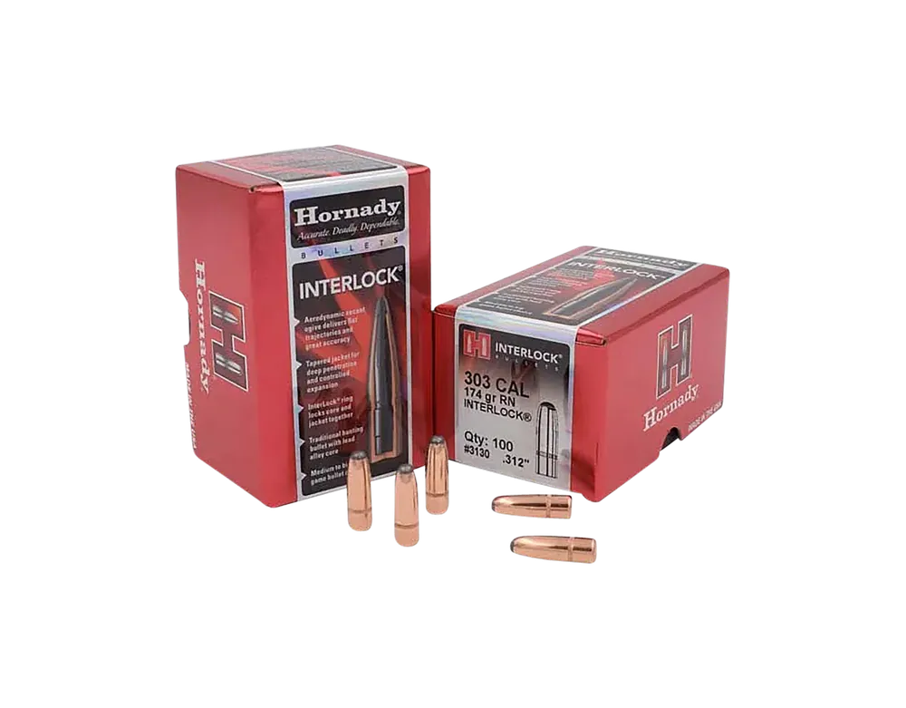 Hornady 3130 InterLock .312 174 gr RN Bullets - 100/Box, 15/Case