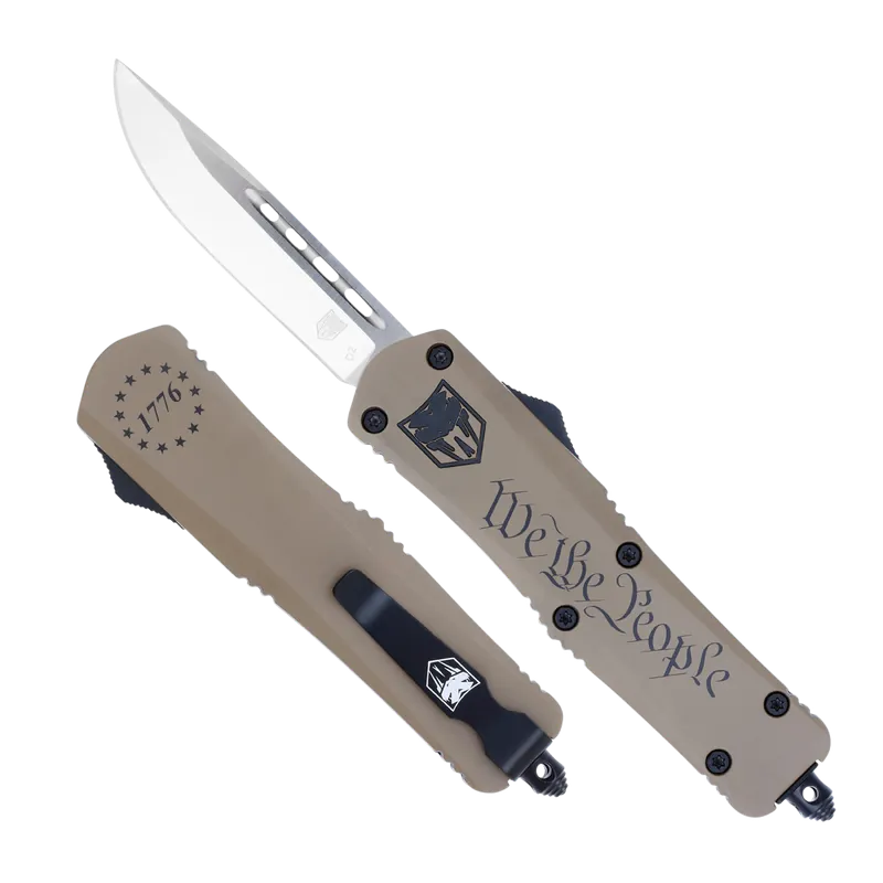 CobraTec FS-3 "We The People" OTF Knife with D2 Steel Blade and Tan Cerakoted Handle