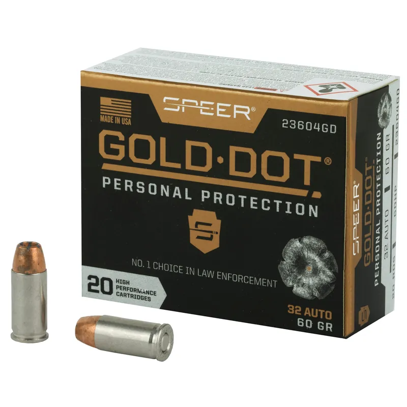 Speer Gold Dot .32 ACP 60 Grain Hollow Point Ammunition - 20 Rounds/200 Rounds