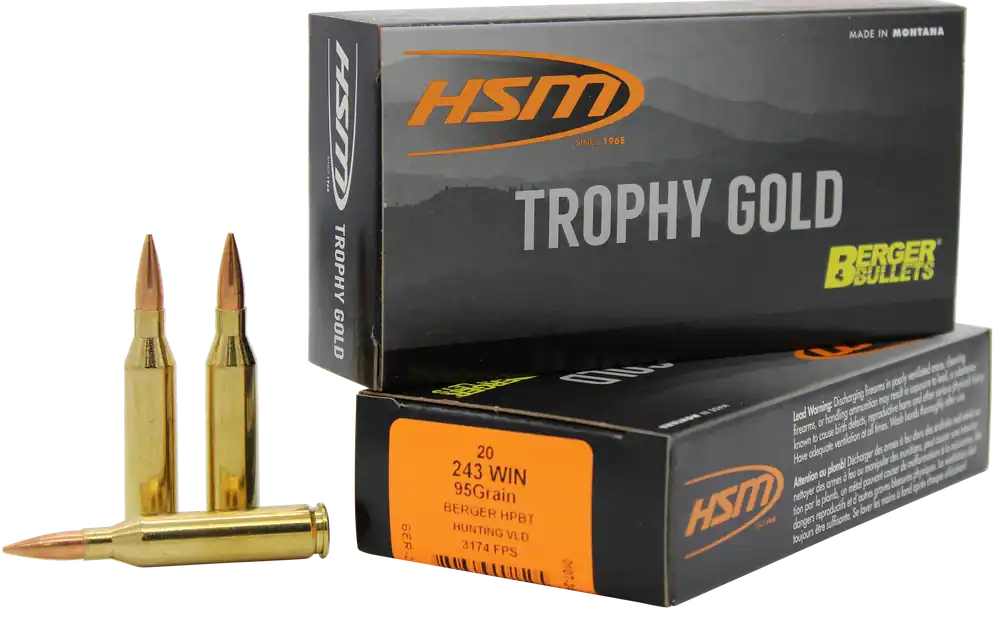HSM 243 Win 95 gr Berger VLD Match Trophy Gold Ammo - 20/Box