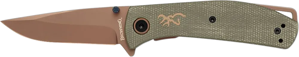 Browning Trailside EDC Folding Knife with D2 Steel Blade and Green Micarta Handle