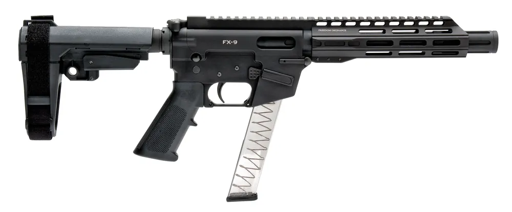 Freedom Ordnance FX-9 9mm Pistol with SBA3 Brace - 31+1 Capacity, 8" Barrel, Black Finish