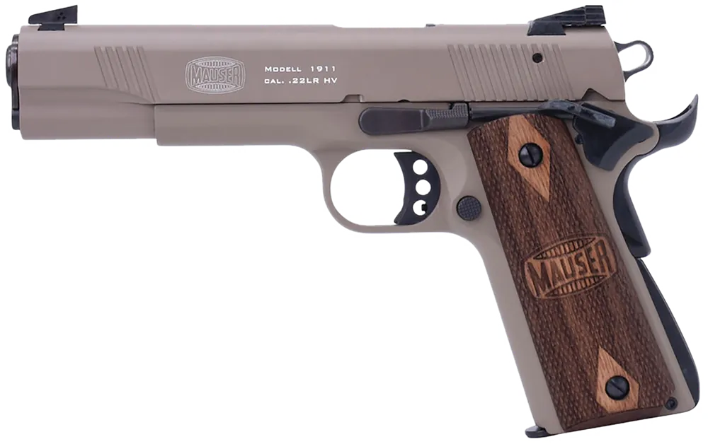 Mauser Rimfire 1911 .22 LR Pistol with Tan Aluminum Frame and Walnut Grip