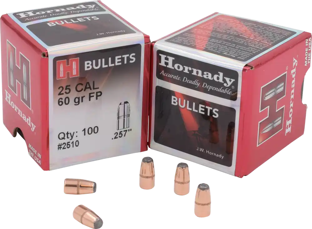 Hornady 2510 Varmint 25 Cal .257 60gr Flat Point Ammo - 100/Box, 40/Case