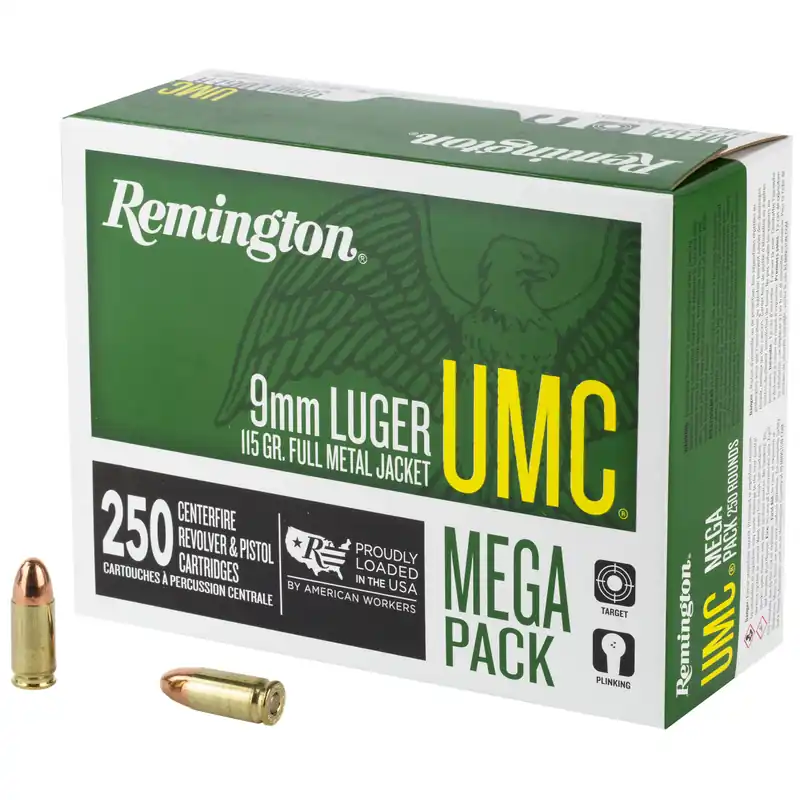 Remington UMC 9mm 115 Grain FMJ Ammunition - 250 Rounds/1000 Rounds