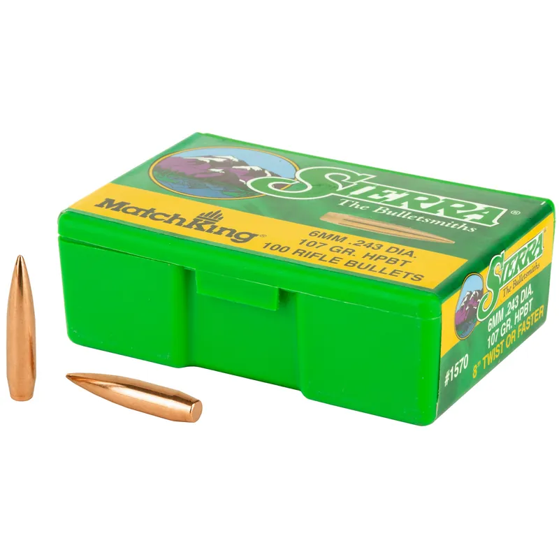 Sierra MatchKing .243 Caliber 107 Grain Bullets - 100 Count