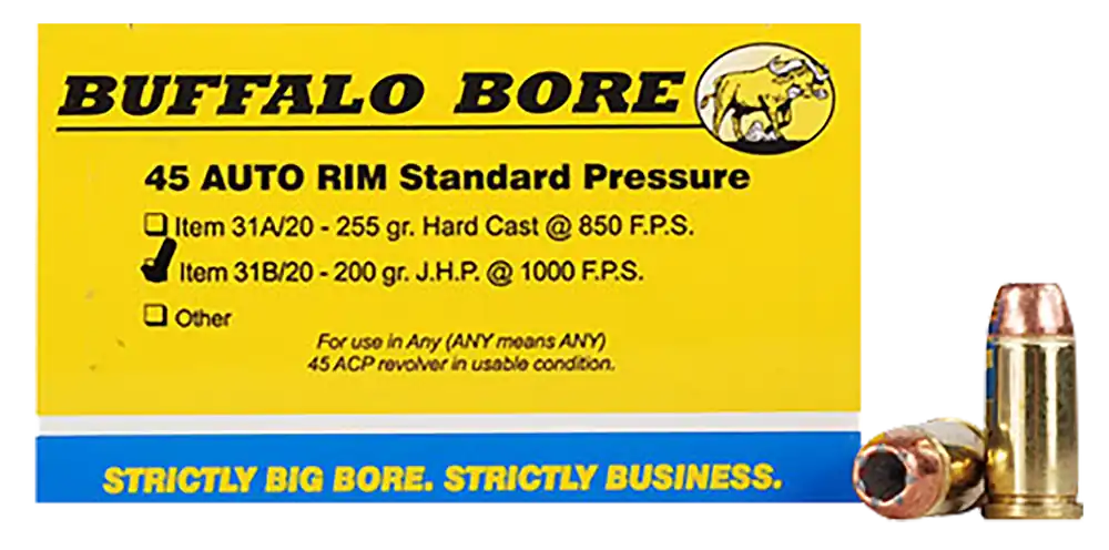 Buffalo Bore 45 Auto Rim 200gr JHP Ammo - 20 Rounds/Box