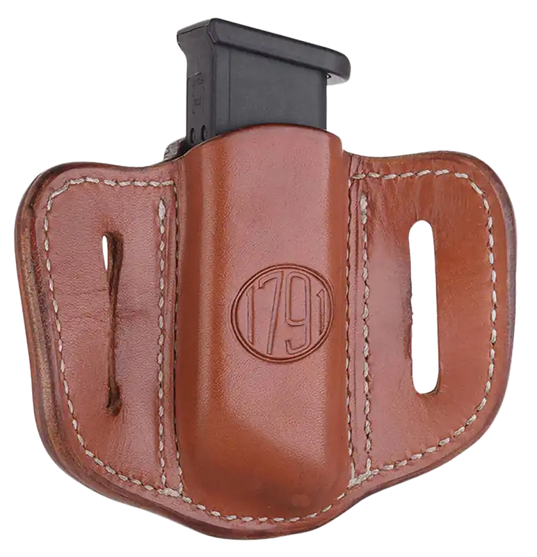 1791 Gunleather MAG1.2 Single Mag Holster - Classic Brown Leather, Double Stack, Ambidextrous Belt Slide