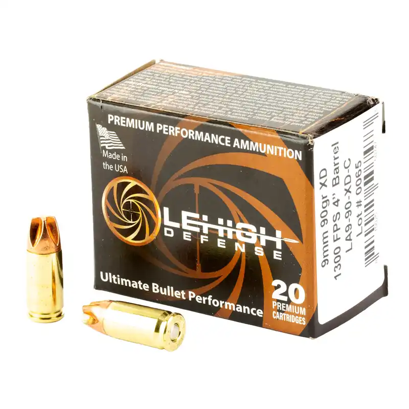 LEHIGH Xtreme Defense 9mm 90 Grain Ammunition - 20 Rounds/200 Rounds
