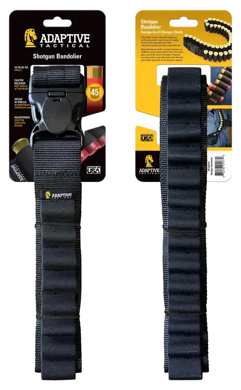 Adaptive Tactical Shotgun Bandolier - 45 Round Capacity, Black Nylon, Adjustable Fit