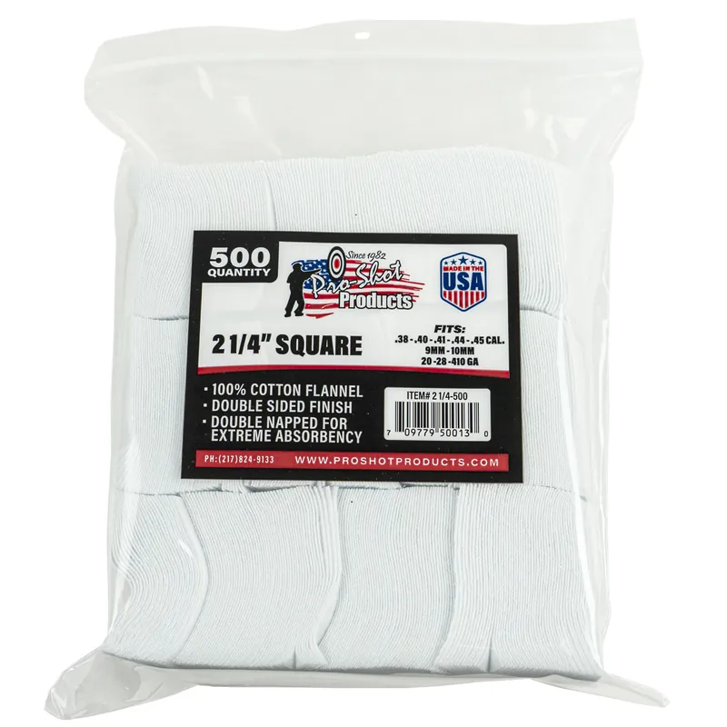 PRO-SHOT Cleaning Patches .38-.45 Caliber 2 1/4" - Pack of 500