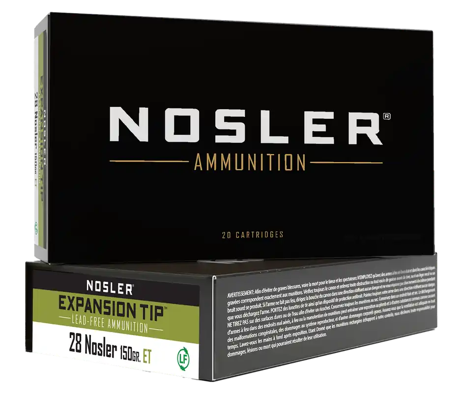 Nosler 40039 E-Tip 28 Nosler 150gr Lead-Free Ammunition - 20/Box, 10/Case