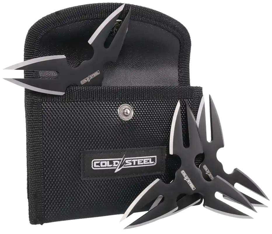 Cold Steel Throwing Stars Set with Sheath - 3 Black Oxide 420 Stainless Steel Blades