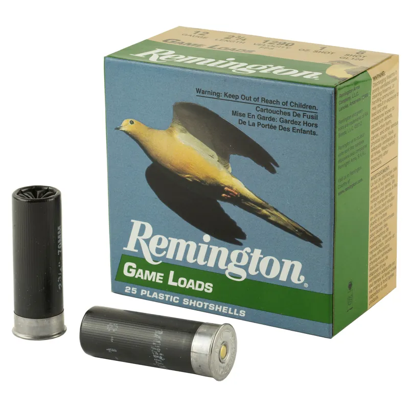 Remington Game Load 12 Gauge 2 3/4" #8 Shot, 25 Rounds per Box, 250 Rounds per Case