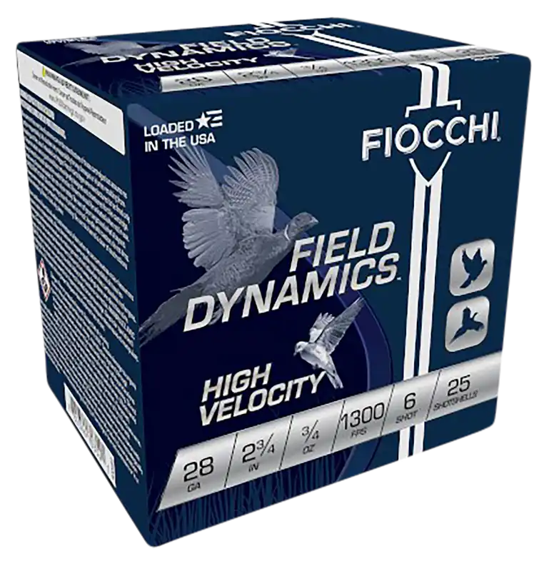 Fiocchi 28 Gauge High Velocity Field Dynamics 2.75" 3/4oz #6 Shot - 25 Rounds Per Box, 10 Boxes Per Case