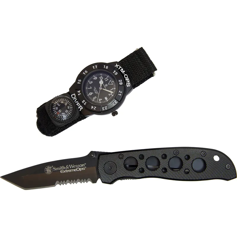 CBG S&W Extreme Ops Black Knife and Watch Set