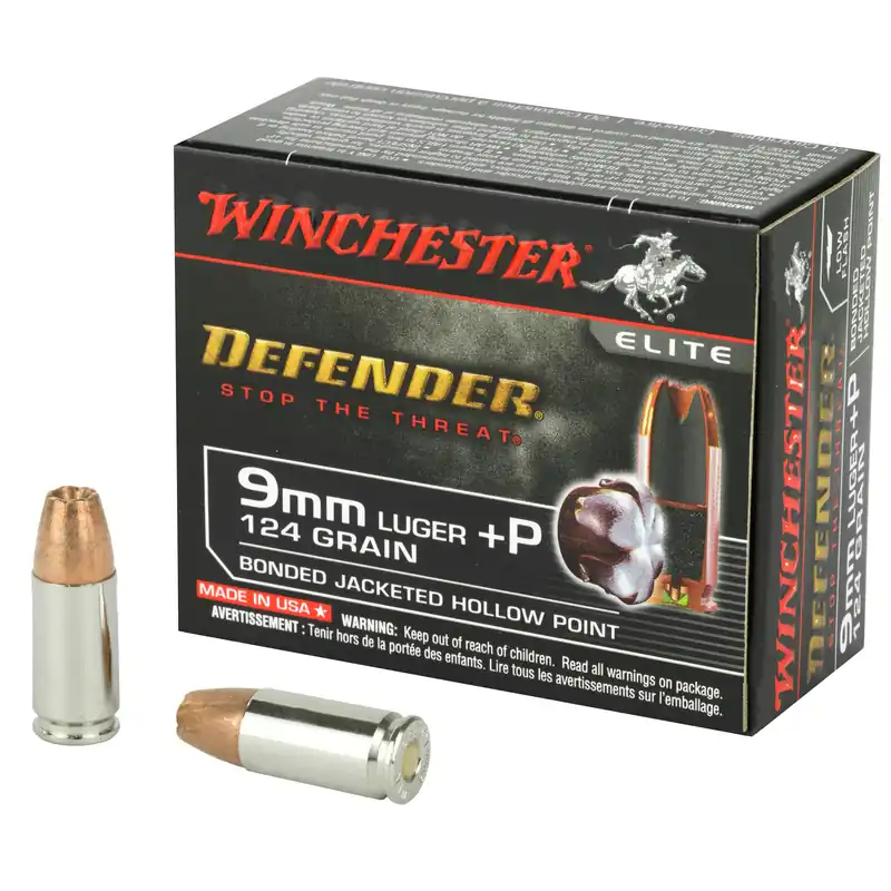 Winchester Defender 9mm +P 124 Grain JHP Ammunition - 20 Rounds