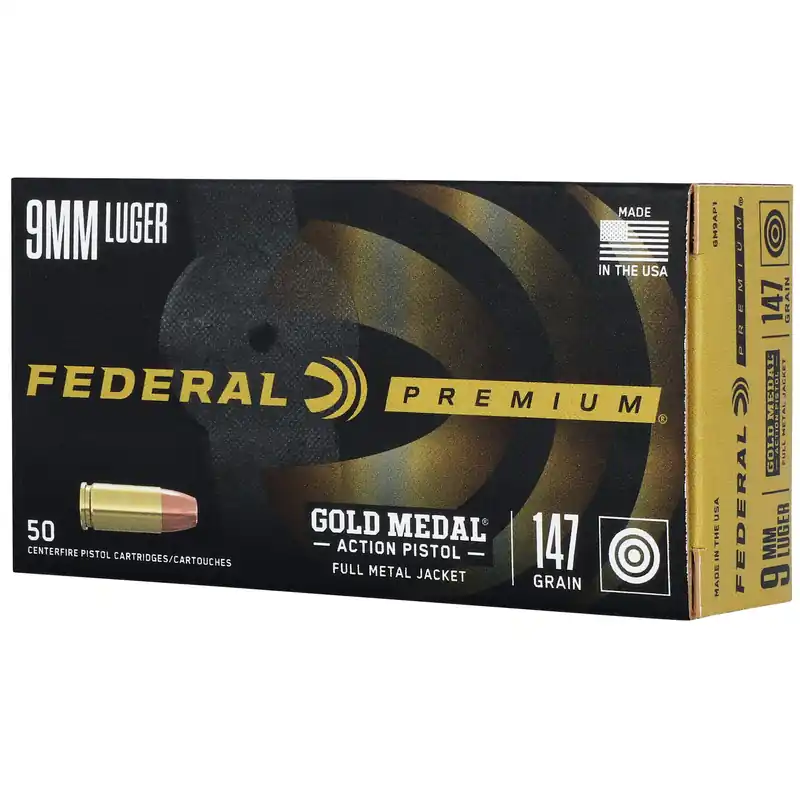 Federal Gold Medal 9mm 147gr FMJ Ammunition - 50 Rounds/500 Rounds