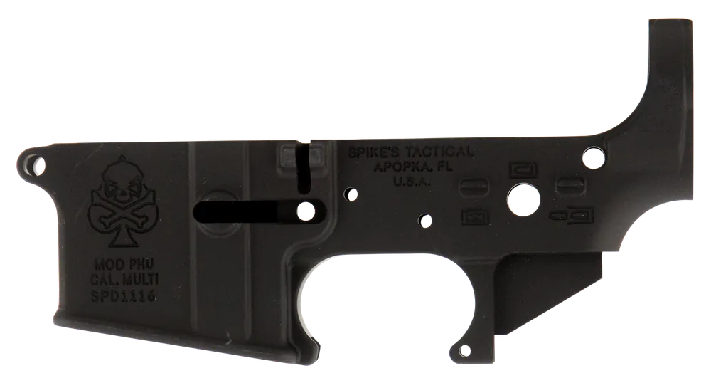 Spikes STLS029 PHU Stripped Lower Receiver for AR-15 - Multi-Caliber 7075-T6 Aluminum, Black Anodized