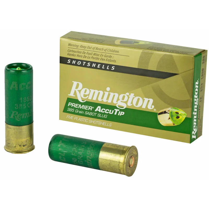 Remington AccuTip 12 Gauge 2.75" 385 Grain Sabot Slugs - 5 Rounds/Box, 100 Boxes/Case