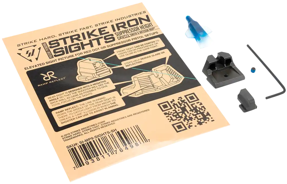 Strike Industries MP9SIGHTSSH Iron Sights for Smith & Wesson M&P/M&P M2.0 - Suppressor Height, Black/Blank