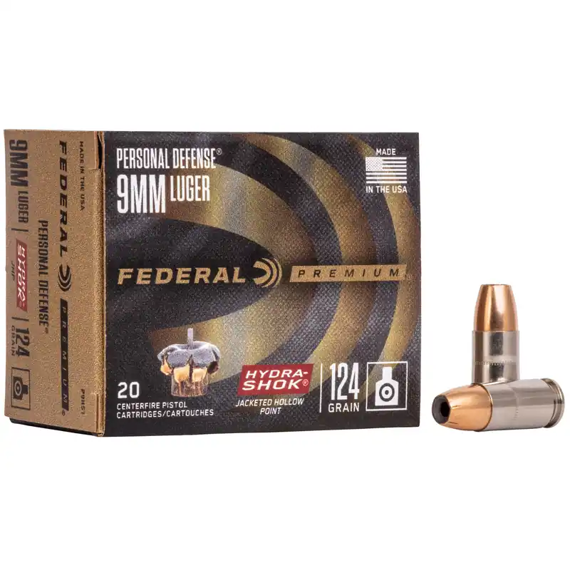 Federal Hydra-Shok 9mm 124 Grain Hollow Point Ammunition - 20 Rounds/500 Rounds