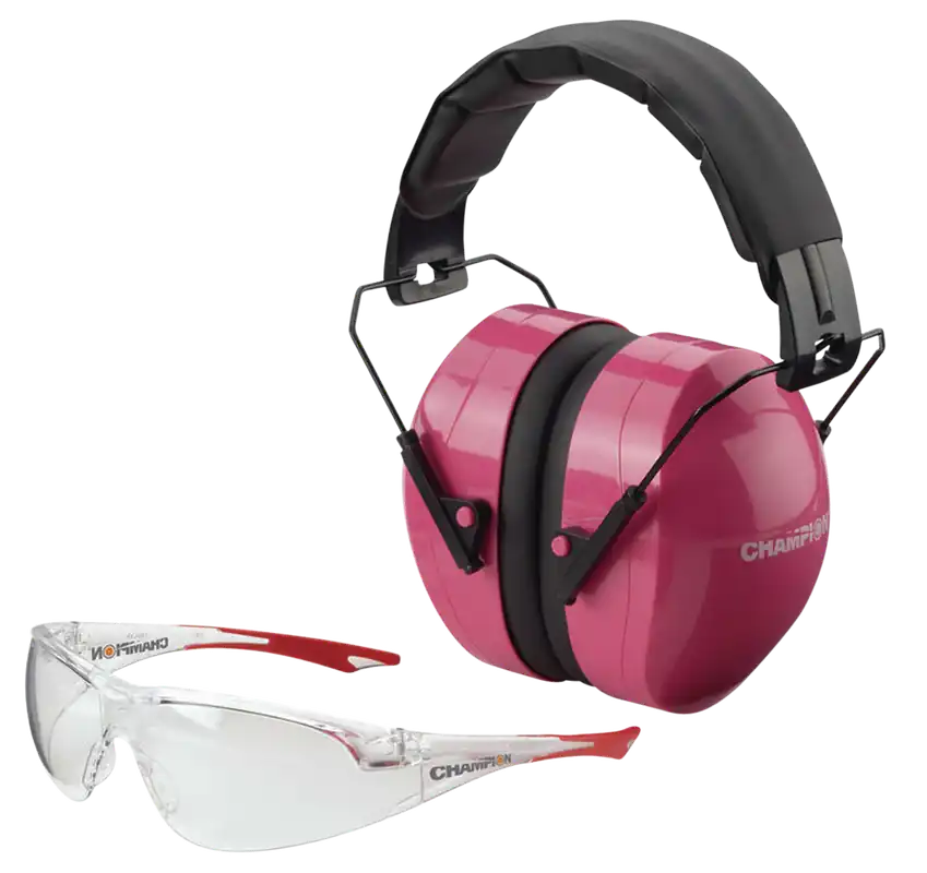 Champion 40624 Eyes & Ears Combo 26 dB Overhead Protection - Pink/Black Adult