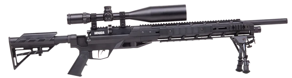 Benjamin BTAP22SX Tactical Armada PCP .22 Pellet Rifle with 10+1 Capacity, Black Finish, M4 Telescopic Stock, and 4-16x50mm AO Scope