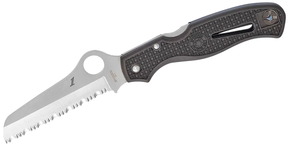 Spyderco Atlantic Salt Folding Knife with Serrated H1 Steel Blade and Black FRN Handle