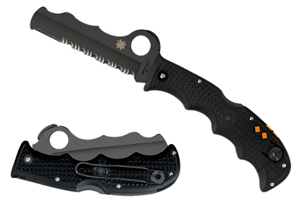 Spyderco C79PSBBK Assist Lightweight Folding Knife with Serrated Black DLC VG-10 Blade and Glass Breaker
