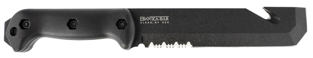 Ka-Bar BK3 Becker Tac Tool: 7" Fixed Chisel with Wire Cutter and Serrated Edge, Black 1095 Cro-Van Blade, Black Ultramid Handle, Sheath Included