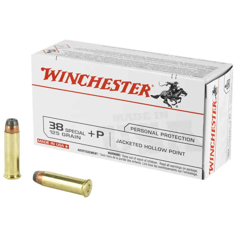 Winchester USA .38 Special +P 125 Grain JHP Ammunition - 50 Rounds/500 Rounds