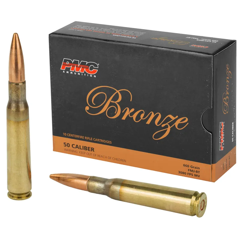 PMC BRNZ 50BMG 660GR FMJ BT Ammunition - 10 Rounds per Box, 200 Rounds per Case