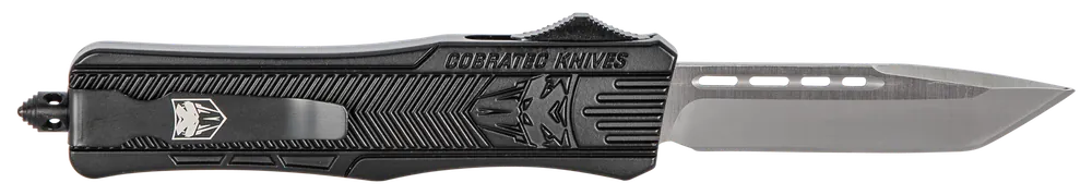CobraTec CTK-1 Medium OTF Tanto Knife with D2 Steel Blade and Black Aluminum Handle