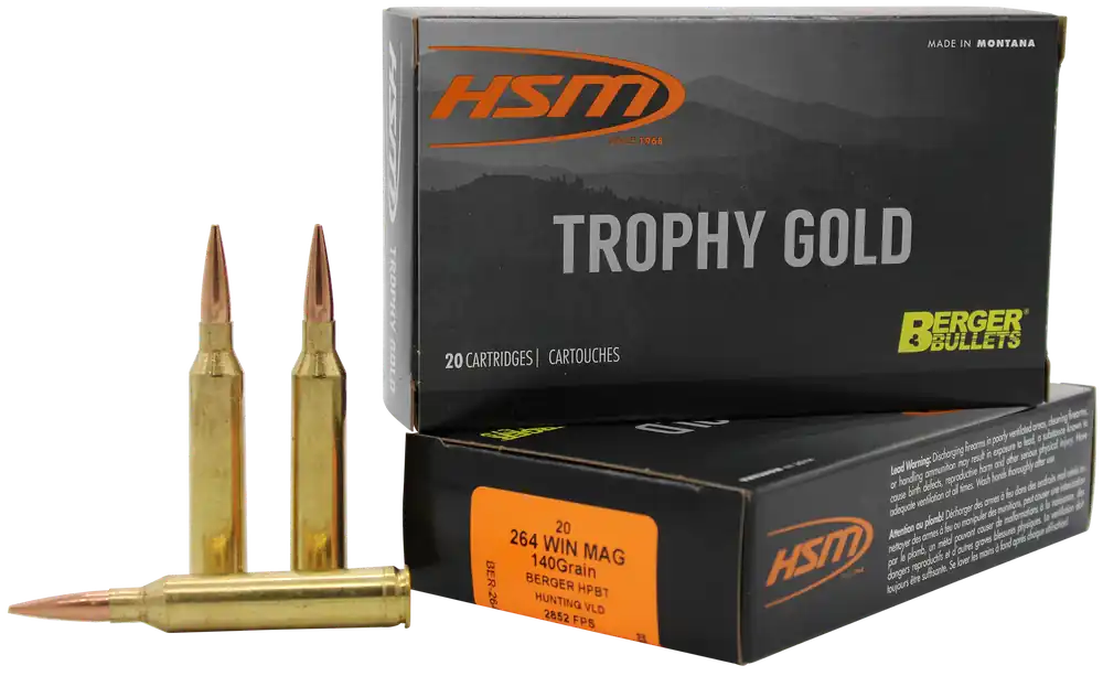 HSM 264 Win Mag 140gr Berger VLD Trophy Gold Ammo - 20 Rounds