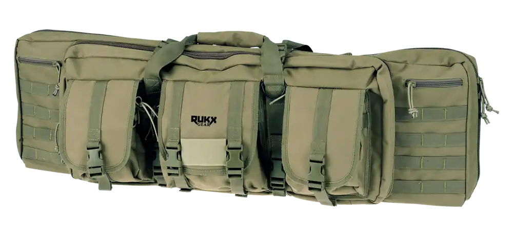 Rukx Gear 42" Tactical Double Gun Case - Water Resistant, Green, 600D Polyester