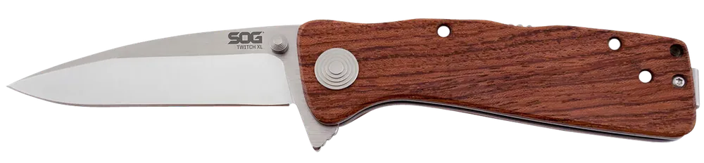 SOG Twitch II Folding Knife with 2.65" Satin AUS-8A Blade and Rosewood Handle