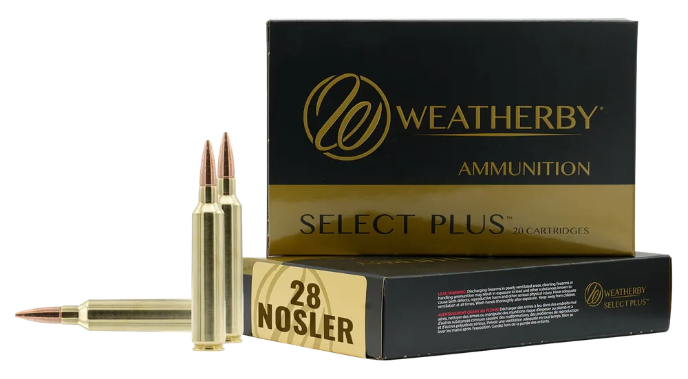 Weatherby M28NS163HCB Select Plus 28 Nosler 163gr Hammer Custom Ammunition - 20 Rounds per Box, 10 Boxes per Case