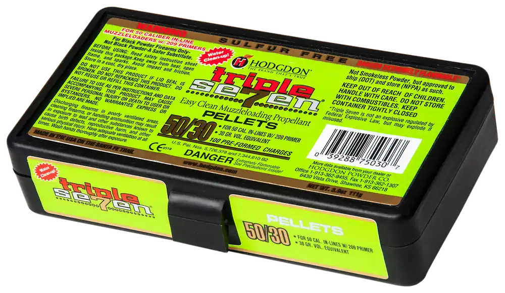 Hodgdon Triple Seven 50 Cal 30 Grain Pellets - 100 Count Box, 12 Case Pack