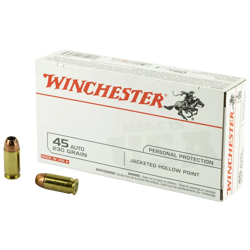 Winchester USA .45 ACP 230 Grain JHP Ammunition - 50 Rounds/500 Rounds