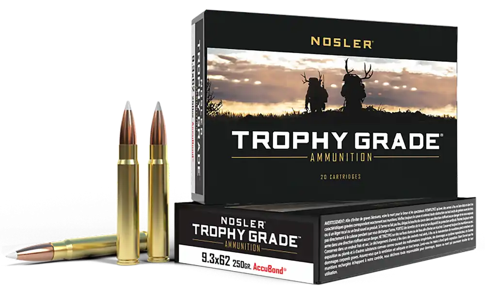 Nosler Trophy Grade 9.3mmx62 Mauser 250gr AccuBond Ammo - 20 Rounds per Box