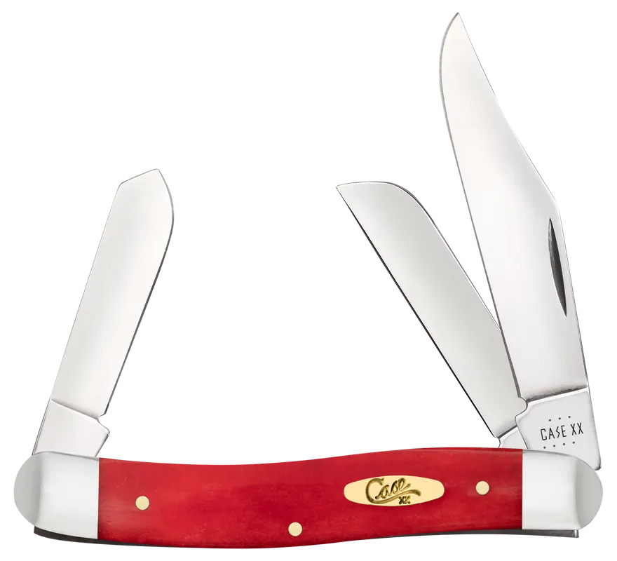 Case 10764 Stockman Folding Knife with Clip Point, Sheepsfoot, and Spey Blades - Smooth Red Bone Handle