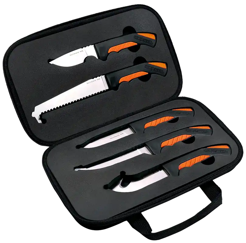 Cold Steel CSFXFLDKIT Hunting Kit: Complete Set with Caper, Skinning, General Purpose, Boning Blades, Bone Saw, Handle & Case
