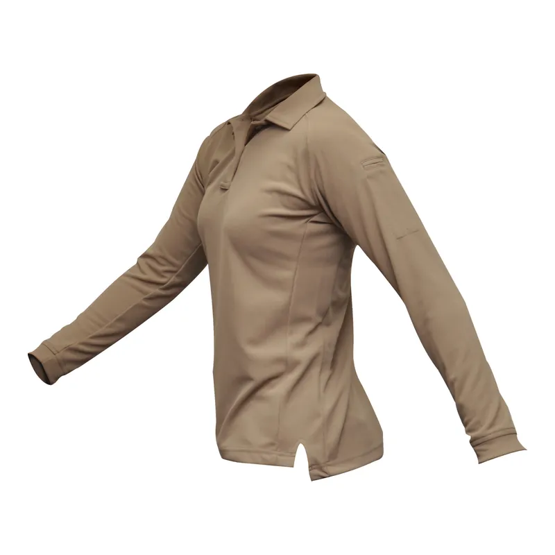 Women's Long Sleeve Polo Shirt in Tan - Large