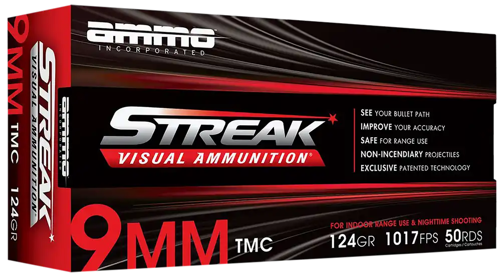 Ammo Inc 9124TMCSTRKRED50 Streak Visual RED 9mm Luger 124gr TMC 50/Box