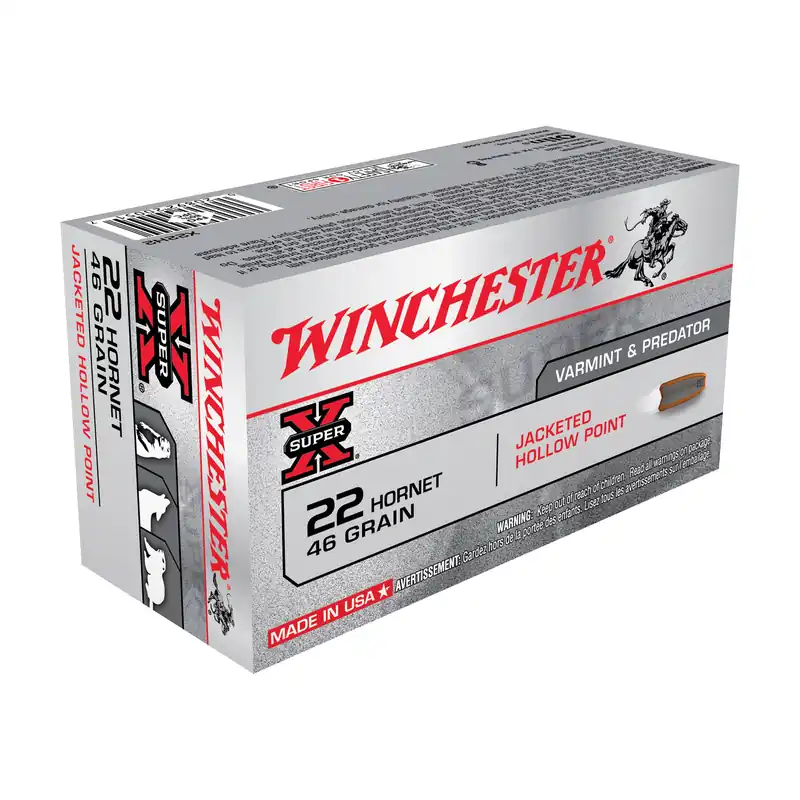 Winchester Super-X .22 Hornet 46 Grain JHP Ammunition - 50 Rounds/Box, 500 Rounds/Case
