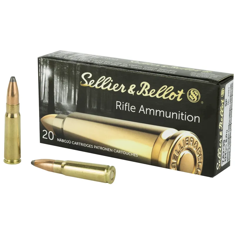S&B 7.62x39mm 124 Grain Soft Point Ammunition - 20 Rounds per Box, 600 Rounds per Case