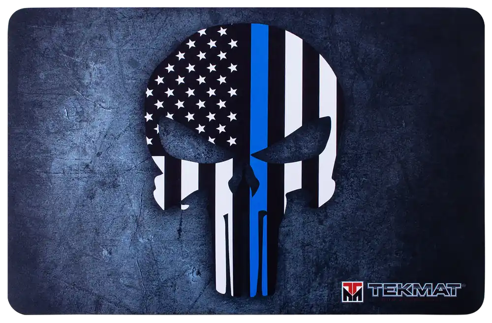 Punisher Blue Line Cleaning Mat - 11"x17" Rubber Mat with Skull Design